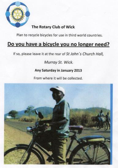 Photograph of Help Wick Rotary Club Recycle Bicycles