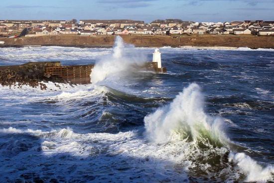 Photograph of Waves Still Crash Into Piers At Wick Harbour 20th January 2014 