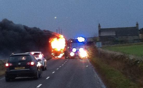 Photograph of Fire On Wick School Bus From Keiss 