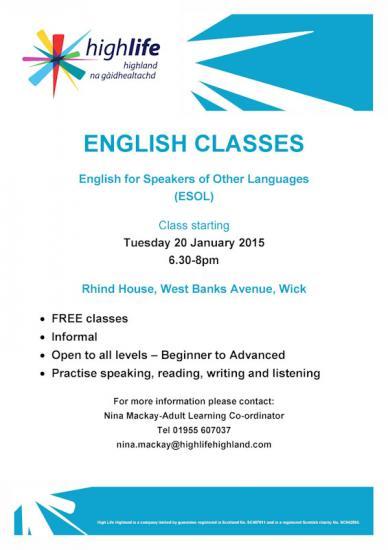 Photograph of English for Speakers of Other Languages (ESOL) Starts in Wick - Tuesday 20 January