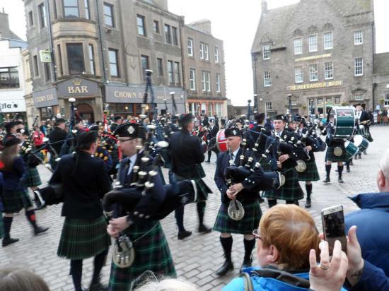 Photograph of Massed Caithness Pipe Bands At Market Square, Wick