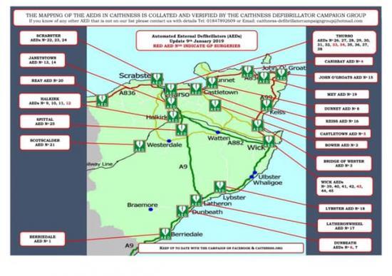 Photograph of Caithness Defibrillator Campaign Group (CDCG) Latest Map & List of AEDs in Caithness