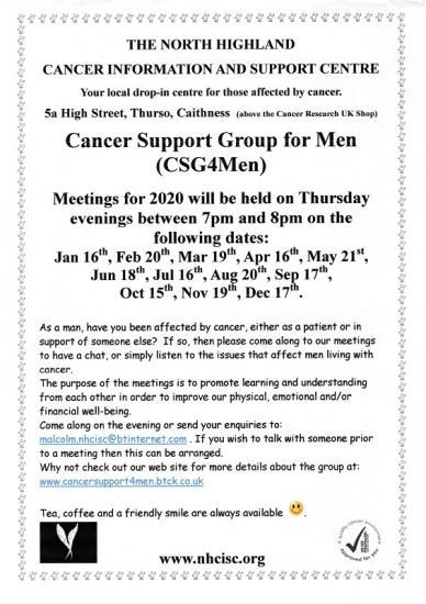 Photograph of Cancer Support Group for Men (CSG4Men) Meeting Dates For 2020