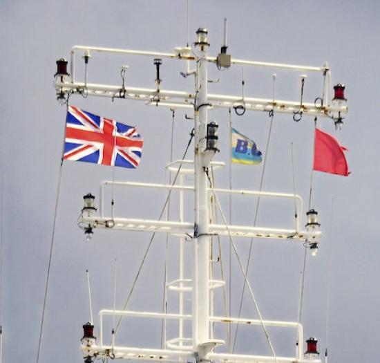 Photograph of Spotted At Scrabster Harbour Today - A Ship Flying The Union Jack Flag Upside Down