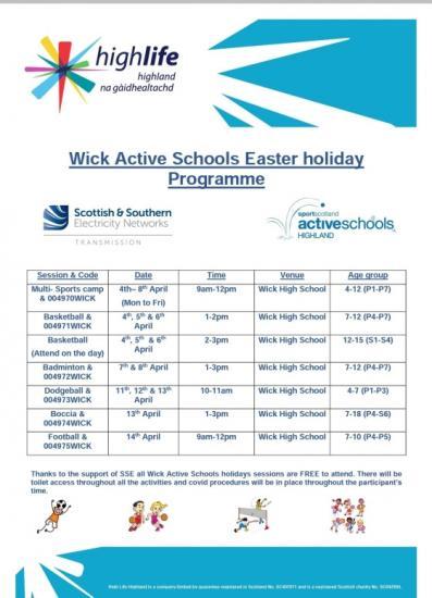 Photograph of EASTER 2022 Wick Active Schools programme